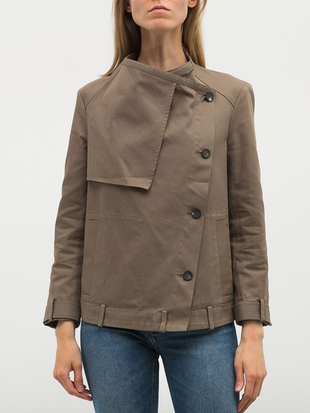 HELMUT Taupe Asymmetric Button Belted Jacket